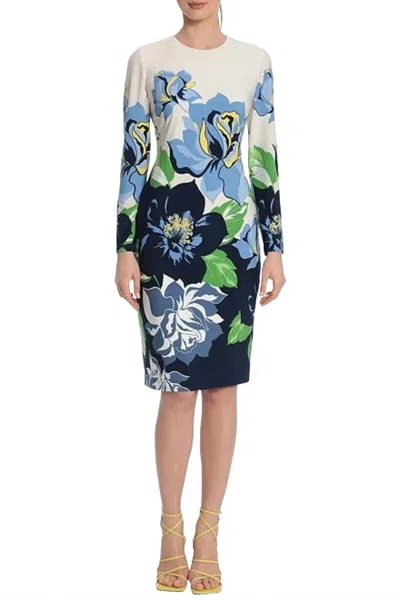 Maggy London Floral Print Midi Sheath Dress In Ivory Blue Beige