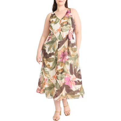 Maggy London Floral Print Sleeveless Maxi Dress In Brown
