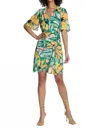 Maggy London Floral Printed Flutter Sleeve Dress In Jade Green/golden Yellow In Multi