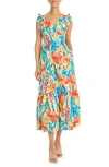 Maggy London Floral Ruffle Tiered Maxi Dress In Soft White/chili