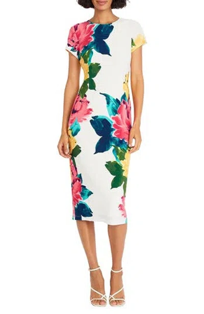 Maggy London Floral Short Sleeve Jersey Midi Dress In White