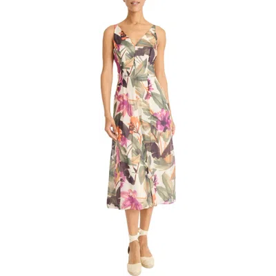 Maggy London Floral Sleeveless A-line Midi Dress In Multi