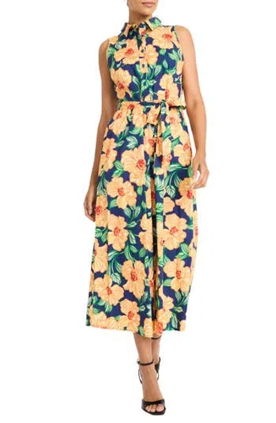 Maggy London Floral Sleeveless Cotton Blend Shirtdress In Multi
