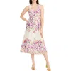 Maggy London Floral Sleeveless Cotton Midi Dress In Ivory/pink