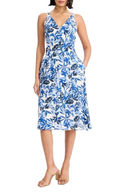 Maggy London Floral Sleeveless Fit & Flare Midi Dress In Blue