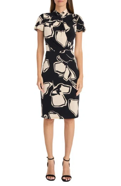 Maggy London Floral Twist Neck Sheath Dress In Black