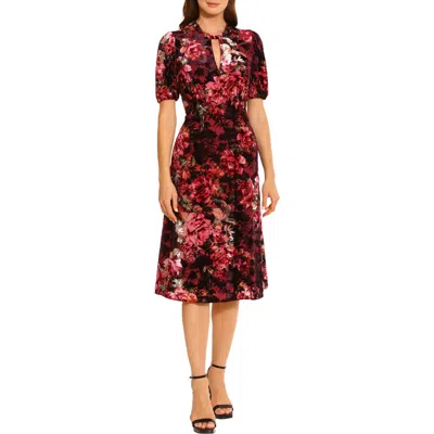 Maggy London Floral Velvet Midi Dress In Red