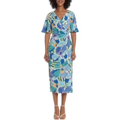 Maggy London Malina Faux Wrap Dress In Cornflower Floral In Blue