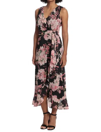 Maggy London Floral Wrap Maxi Dress In Black In Brown