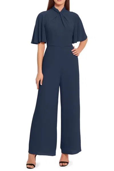 Maggy London Flutter Short Sleeve Jumpsuit In Navy Blue