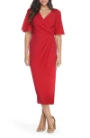 Maggy London Flutter Sleeve Faux Wrap Midi Dress In Red