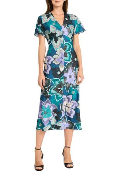 Maggy London Flutter Sleeve Midi Dress In Blue