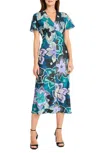 Maggy London Flutter Sleeve Midi Dress In Multi