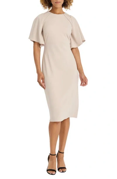 Maggy London Flutter Sleeve Sheath Dress In Mid Taupe