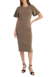 Maggy London Flutter Sleeve Sheath Dress In Mid Taupe