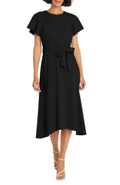 MAGGY LONDON MAGGY LONDON FLUTTER SLEEVE TIE WAIST MIDI DRESS