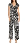 Maggy London Surplice Jumpsuit In Soft White/black