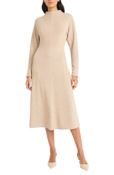 Maggy London Funnel Neck Long Sleeve Knit Dress In Neutral