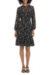 Maggy London G5791m Long Sleeve Floral Lace Short Cocktail Dress In Black