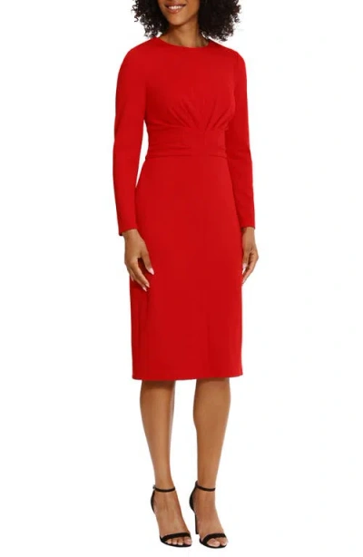 Maggy London Gathered Empire Waist Long Sleeve Dress In Red