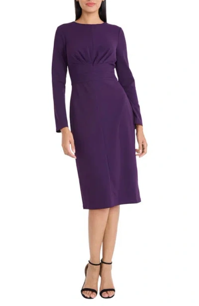 Maggy London Gathered Empire Waist Long Sleeve Dress In Purple