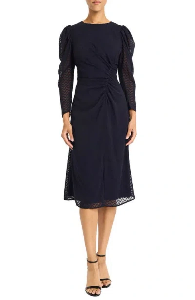 Maggy London Gathered Long Sleeve Dress In Navy
