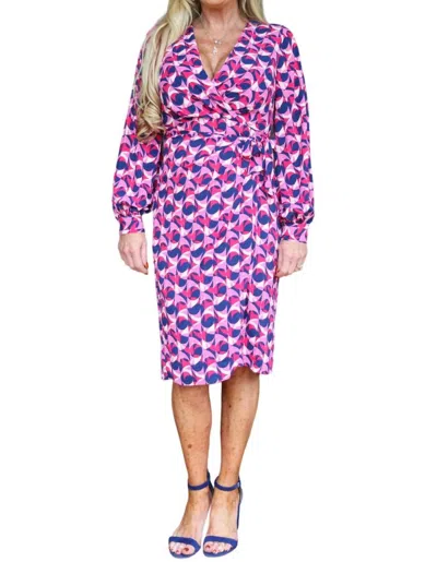 Maggy London Gloria Retro Print Dress In Rose/navy In Multi