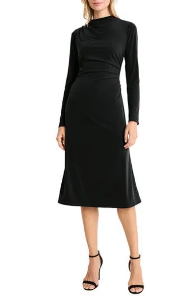 Maggy London High Neck Long Sleeve Sheath Midi Dress In Black