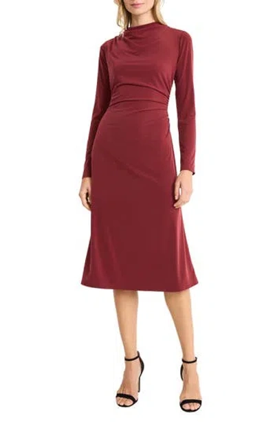 Maggy London High Neck Long Sleeve Sheath Midi Dress In Syrah