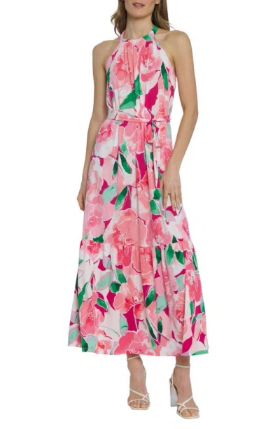 Maggy London High Neck Maxi Dress In Raspberry Rose/ Flamingo