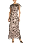 Maggy London Illusion Mesh Gown In Neutral