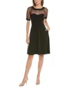 Maggy London Mesh Illusion Short Sleeve Dress In Black