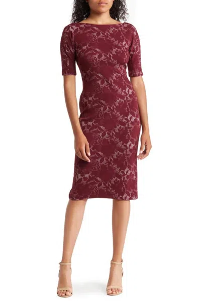 Maggy London Jacquard Style Print Sheath Dress In Wine White In Burgundy
