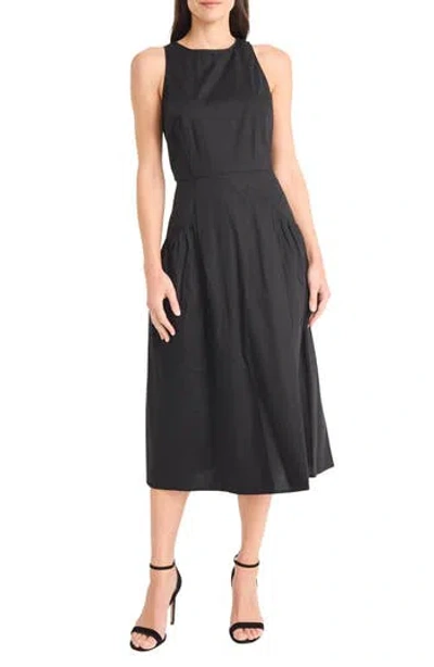 Maggy London Jewel Neck Gathered Dress In Black