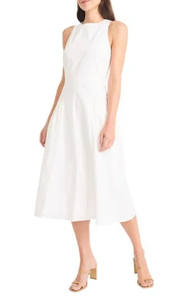 Maggy London Jewel Neck Gathered Dress In White