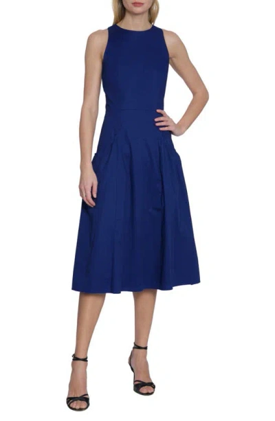 Maggy London Jewel Neck Gathered Dress In Bellwether Blue