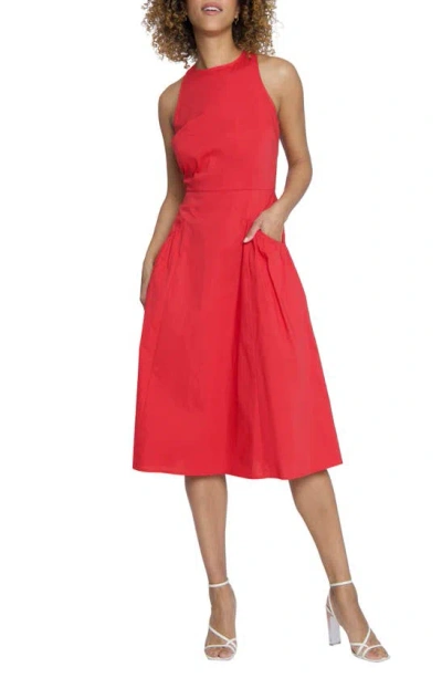 Maggy London Jewel Neck Gathered Dress In Poinsettia