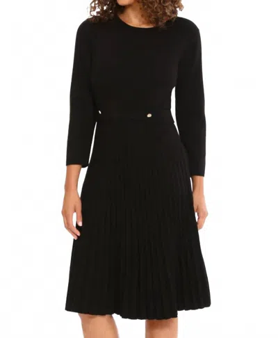 Maggy London Jewel Neck Pleated Skirt Knit Dress In Black