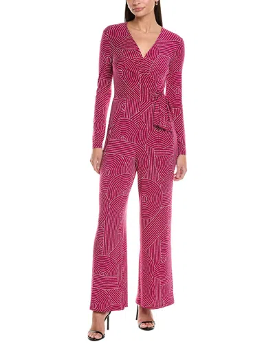 Maggy London Long Sleeve Faux Wrap Jumpsuit In Pink