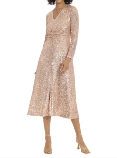 Maggy London Kerry Sequin Dress In Gold In Brown