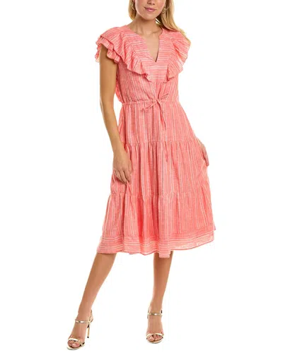 Maggy London Metallic Stripe Linen Blend Midi Dress In Red