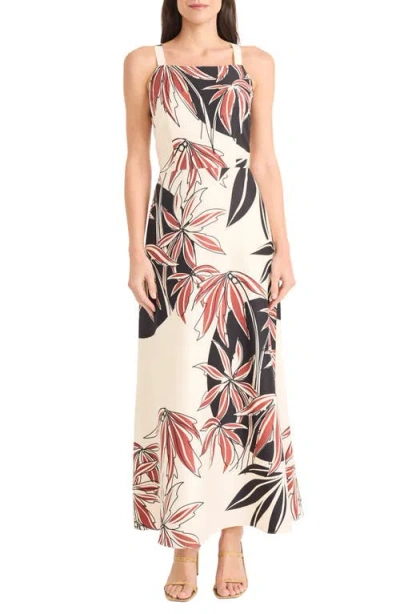 Maggy London Leaf Print Maxi Dress In White