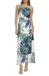 Maggy London Leaf Print Maxi Dress In Cream/ Navy