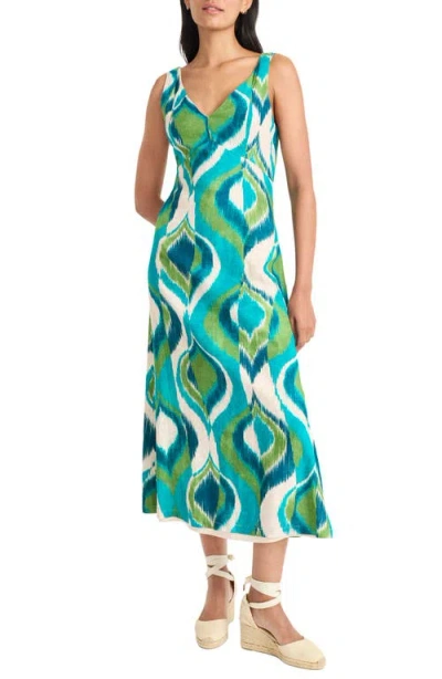 Maggy London Linen Blend Midi Dress In Blue