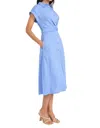 Maggy London Twist Front Short Sleeve Linen Blend Shirtdress In Blue