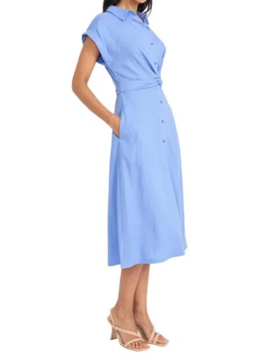 MAGGY LONDON LINEN FAUX WRAP MIDI IN BLUE BONNET