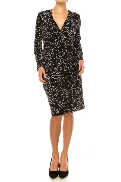 Maggy London Long Sleeve Abstract Print Wrap Dress In Black White