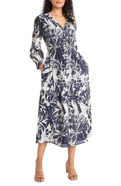 Maggy London Long Sleeve Button-up Midi Dress In Blue