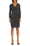 Maggy London Long Sleeve Faux Wrap Dress In Black