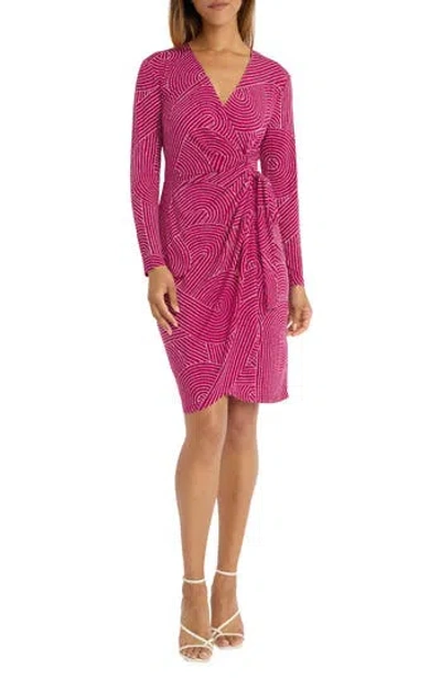 Maggy London Long Sleeve Faux Wrap Dress In Pink